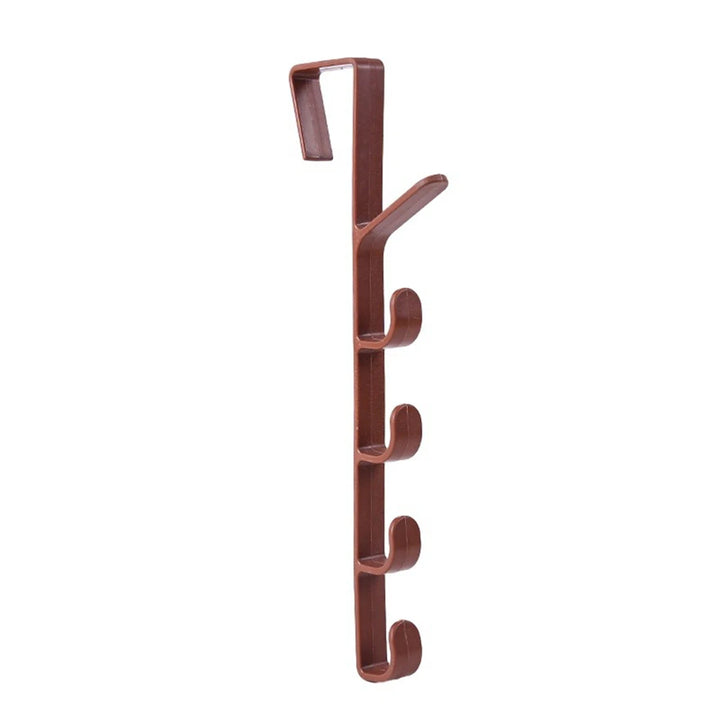 Porte manteau à suspendre en plastique marron avec 5 crochets, idéal pour organiser vêtements et accessoires sans perçage