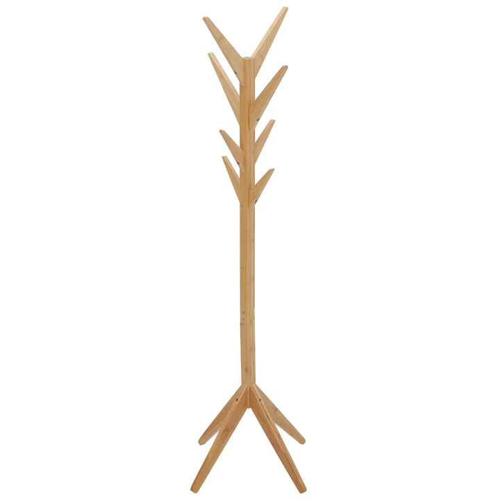 Porte-manteaux en bambou naturel avec 8 crochets, structure robuste et design minimaliste, idéal pour l'entrée ou la chambre